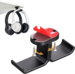 Under Desk Headphone Hanger with Strong Adhesive and Screws Mount, 360° Rotatable Dual Headset Holder Stand, Aluminum Metal Adjustable Headphone Hook, Perfect for Home Gaming & Office - Black - Image 2