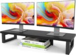 WESTREE Dual Monitor Stand Riser, Wood and Steel Monitor Stand Riser, Computer Monitor Stand for 2 Monitors, Multi-Purpose Desktop Storage Stand for Computer,Laptop,Printer,TV - Image 2