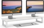 YAOHUOO Dual Monitor Stand Riser, 39Inch Large Monitor Stands for 2 Monitors, Computer Monitor Stand, Wooden Desktop Oraganizer Shelf for Office Desk Computer,Laptop,TV - Image 2