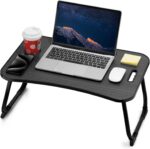 ZEAPTAC Laptop Bed Desk, Foldable Lap Desk, Portable Lap Table, Laptop Stand with Cup Holder, Tablet Slot & Lifting Handle for Work, Write, Draw & Eat on Bed, Sofa or Couch - Black Stripe - Image 2