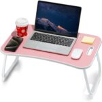 ZEAPTAC Laptop Bed Desk, Foldable Lap Desk, Portable Lap Table, Laptop Stand with Cup Holder, Tablet Slot & Lifting Handle for Work, Write, Draw & Eat on Bed, Sofa or Couch - Pink - Image 2