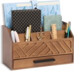 dreampossible Brown Wood Desk Organizer and Accessories with Drawer, Bill Mail Organizer and File Mail Holder for Office Supplies, Modern Desk Accessories & Workspace Organizers for Desk Organization - Image 2
