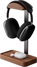muso wood Walnut Headphone Stand, Wood Headset Stand with Storage Base, Headphones Holder for Gaming, Office, and Home Desk - Compatible with AirPods Max, Bose, Razer (Black) - Image 2