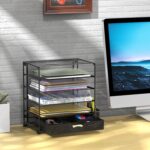 Simple Houseware 5-Tier Desk File Organizer w/Drawer & Pen Holder, Black | Desktop Tray Organizer for A4 Paper, Mail and Documents - Image 4