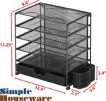 Simple Houseware 5-Tier Desk File Organizer w/Drawer & Pen Holder, Black | Desktop Tray Organizer for A4 Paper, Mail and Documents - Image 5