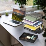 Simple Houseware 5-Tier Desk File Organizer w/Drawer & Pen Holder, Black | Desktop Tray Organizer for A4 Paper, Mail and Documents - Image 6