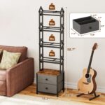 CD Storage Rack, DVD Storage Shelf Tower, Tilted Style | 5-Tier Compact Media Shelf with Fabric Drawers, Fits DVDs, Video Games, Books, For Living Room & Home Office, 58.7 in Tall - Image 3