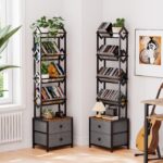 CD Storage Rack, DVD Storage Shelf Tower, Tilted Style | 5-Tier Compact Media Shelf with Fabric Drawers, Fits DVDs, Video Games, Books, For Living Room & Home Office, 58.7 in Tall - Image 5