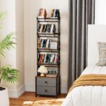 CD Storage Rack, DVD Storage Shelf Tower, Tilted Style | 5-Tier Compact Media Shelf with Fabric Drawers, Fits DVDs, Video Games, Books, For Living Room & Home Office, 58.7 in Tall - Image 7