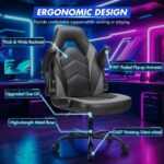 Sweetcrispy Computer Desk Chair, Lumbar Support Video Game Chair PU Leather | PU Leather Flip-up Armrest, Height Adjustable, 360 Swivel for Adults, Black Grey - Image 4
