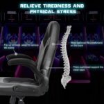 Sweetcrispy Computer Desk Chair, Lumbar Support Video Game Chair PU Leather | PU Leather Flip-up Armrest, Height Adjustable, 360 Swivel for Adults, Black Grey - Image 7