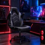 Sweetcrispy Computer Desk Chair, Lumbar Support Video Game Chair PU Leather | PU Leather Flip-up Armrest, Height Adjustable, 360 Swivel for Adults, Black Grey - Image 8