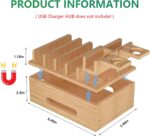 Bamboo Charging Station for Multiple Devices, Desktop Organizer Docking Station, Natural Bamboo Desk Storage Stand for Phone, Tablet, Earbuds, Smart Watch (Power Adapter Not Included) - Image 3