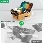 Bamboo Charging Station for Multiple Devices, Desktop Organizer Docking Station, Natural Bamboo Desk Storage Stand for Phone, Tablet, Earbuds, Smart Watch (Power Adapter Not Included) - Image 6