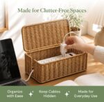 Cable Management Box, Handmade Rattan Cable Organizer with 2 Open Slots, Cord Hider for Power Strip, Router & USB Hub, Registered U.S. Design Patent (D1,112,102), 13" x 5.1" x 5.1", Natural - Image 9