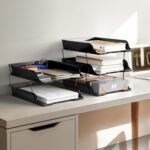 Simple Houseware 2-Tier Stackable Paper Tray for Desk Organizer, Black | Desktop File Holder for A4/Letter Size Documents, File Sorter, Paper Holder, Office File & Accessories Storage - Image 4