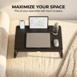 BUYIFY 23.4" Foldable Lap Desk Bed Table with Cup Holder Tray Black | Portable Folds Flat for Easy Storage, No Assembly Laptop Bed Desk, Sturdy and Lightweight, Patent Design - Image 3