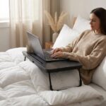 BUYIFY 23.4" Foldable Lap Desk Bed Table with Cup Holder Tray Black | Portable Folds Flat for Easy Storage, No Assembly Laptop Bed Desk, Sturdy and Lightweight, Patent Design - Image 5