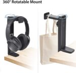 HS906 Headphone Stand & Hanger 2 in 1, Above & Under Desk | Gaming Headset Holder Mount Hook with Height Adjustable & Rotating Clamp, Earphone Rack with Cable Clip - Image 3