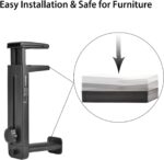 HS906 Headphone Stand & Hanger 2 in 1, Above & Under Desk | Gaming Headset Holder Mount Hook with Height Adjustable & Rotating Clamp, Earphone Rack with Cable Clip - Image 5
