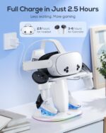YUANHOT 3-in-1 Charging Dock for Meta Quest 3/3S, 20W PD Charger, RGB Light | VR Charging Station for Headset & Controllers Simultaneous Charge, Light Switch On/Off, 2100mAh Rechargeable Batteries - Image 3