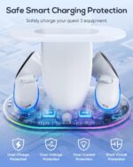 YUANHOT 3-in-1 Charging Dock for Meta Quest 3/3S, 20W PD Charger, RGB Light | VR Charging Station for Headset & Controllers Simultaneous Charge, Light Switch On/Off, 2100mAh Rechargeable Batteries - Image 8