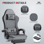 Gamtimer Gaming Chair with Footrest, Ergonomic Computer Chair, PU Breathable Material with Headrest and Lumbar Support, Suitable for Silla Gamer and Adults（Grey） - Image 4