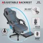 Gamtimer Gaming Chair with Footrest, Ergonomic Computer Chair, PU Breathable Material with Headrest and Lumbar Support, Suitable for Silla Gamer and Adults（Grey） - Image 6