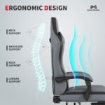 Gamtimer Gaming Chair with Footrest, Ergonomic Computer Chair, PU Breathable Material with Headrest and Lumbar Support, Suitable for Silla Gamer and Adults（Grey） - Image 7