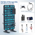 KDD 6 in 1 RGB Gaming Desk Accessories - No Drill Desk Organizer with Phone Stand/Storage Box/Headset & Controller Holder/Hooks, Freestanding Gaming Pegboard for Office & Home Desktop Decor Organizer - Image 3
