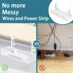 Under Desk Cable Management Tray, No Drill Mesh Cable Tray Cord Organizer | Wire Management Tray Cable Management Rack, Cable Management Box (White) - Image 6