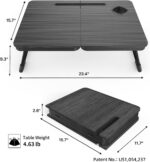 BUYIFY 23.4" Foldable Lap Desk Bed Table with Cup Holder Tray Black | Portable Folds Flat for Easy Storage, No Assembly Laptop Bed Desk, Sturdy and Lightweight, Patent Design - Image 2