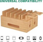 Bamboo Charging Station for Multiple Devices, Desktop Organizer Docking Station, Natural Bamboo Desk Storage Stand for Phone, Tablet, Earbuds, Smart Watch (Power Adapter Not Included) - Image 2