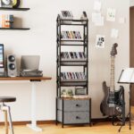 CD Storage Rack, DVD Storage Shelf Tower, Tilted Style | 5-Tier Compact Media Shelf with Fabric Drawers, Fits DVDs, Video Games, Books, For Living Room & Home Office, 58.7 in Tall - Image 2