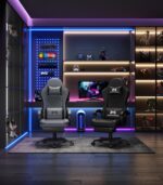 Gamtimer Gaming Chair with Footrest, Ergonomic Computer Chair, PU Breathable Material with Headrest and Lumbar Support, Suitable for Silla Gamer and Adults（Grey） - Image 2
