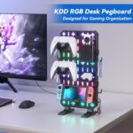 KDD 6 in 1 RGB Gaming Desk Accessories - No Drill Desk Organizer with Phone Stand/Storage Box/Headset & Controller Holder/Hooks, Freestanding Gaming Pegboard for Office & Home Desktop Decor Organizer - Image 2