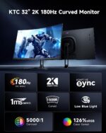 KTC 32 Inch Curved Gaming Monitor, QHD 180Hz Monitos 1440P oc 185Hz, H32S5 | 2K 2560x1440 Curve Monitor Gamer 1500R, 1MS w/ Adaptive Sync, 5000:1, HDMI Displayport, Tiltable, Eye Care, Vesa Mount - Image 2