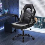 Sweetcrispy Computer Desk Chair, Lumbar Support Video Game Chair PU Leather | PU Leather Flip-up Armrest, Height Adjustable, 360 Swivel for Adults, Black Grey - Image 2
