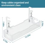 Under Desk Cable Management Tray, No Drill Mesh Cable Tray Cord Organizer | Wire Management Tray Cable Management Rack, Cable Management Box (White) - Image 2